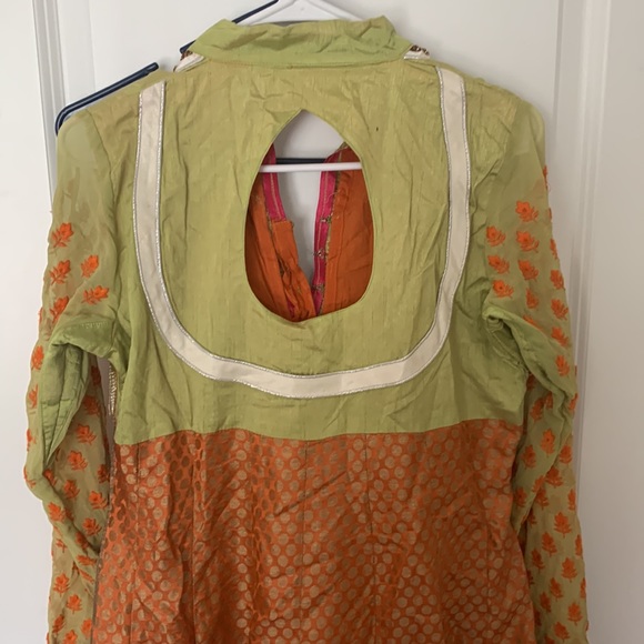 A green and orange anarkali with duptta and salwar - Picture 4 of 6